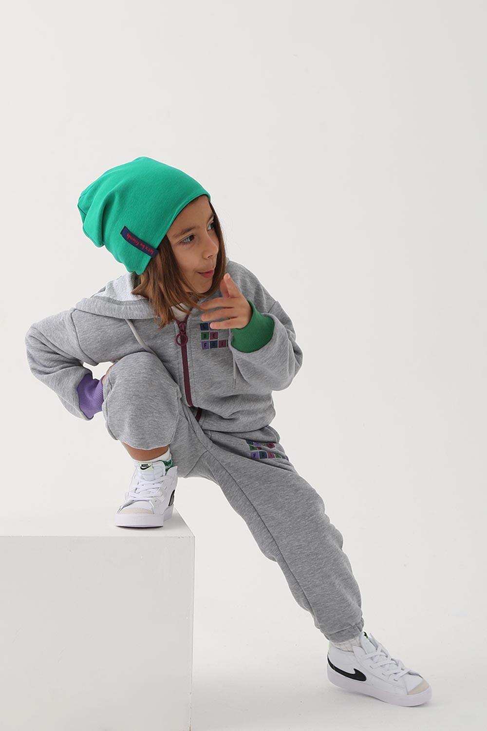 Let's Be Friends-Zipli Hoodie Takım 2 Parça - Gri Melanj-Alt - Üst Takım-3-fleurdirect.live