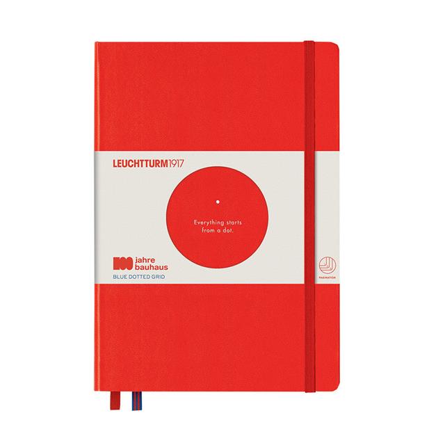 Leuchtturm 1917-Leuchtturm1917 Bauhaus Serisi Not Defteri, Orta Boy (A5), Sert Kapak, 251 Sayfa Mavi Noktalı Defter Red 359619-Noktalı-1-fleurdirect.live