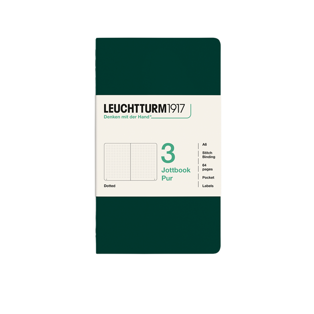 Leuchtturm1917 Jottbook Pur A6 64 Numaralandırılmış Sayfa Noktalı 3'Lü Paket Defter Forest Green 400723