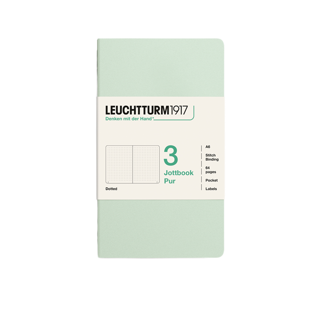 Leuchtturm1917 Jottbook Pur A6 64 Numaralandırılmış Sayfa Noktalı 3'Lü Paket Defter Mint Green 400724