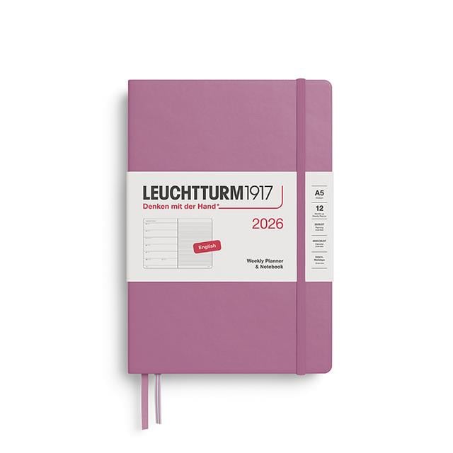 Leuchtturm 1917-Leuchtturm1917 Orta Boy (A5) 12 Aylık Ajanda Ve Not Defteri (çizgili) 2026 Sert Kapak, İngilizce, Dusty Rose372652-Özel Defterler-1-fleurdirect.live