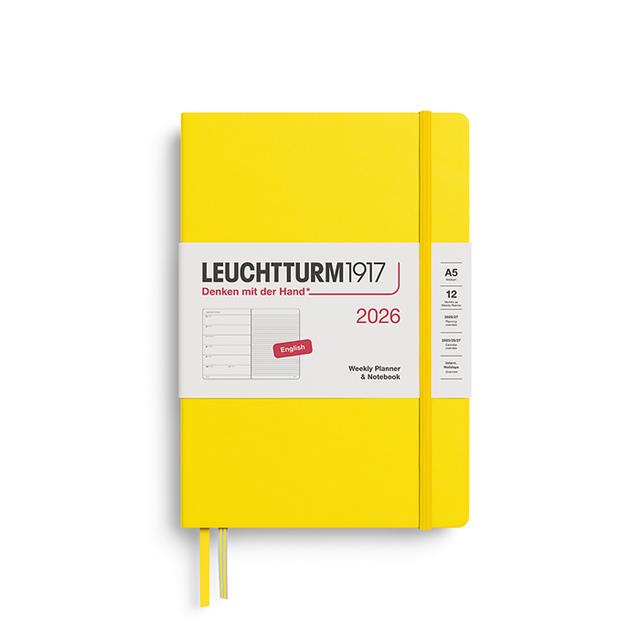 Leuchtturm 1917-Leuchtturm1917 Orta Boy (A5) 12 Aylık Ajanda Ve Not Defteri (çizgili) 2026 Sert Kapak, İngilizce, Lemon 372655-Özel Defterler-1-fleurdirect.live