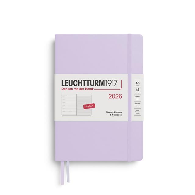 Leuchtturm 1917-Leuchtturm1917 Orta Boy (A5) 12 Aylık Ajanda Ve Not Defteri (çizgili) 2026 Sert Kapak, İngilizce, Lilac372651-Özel Defterler-1-fleurdirect.live