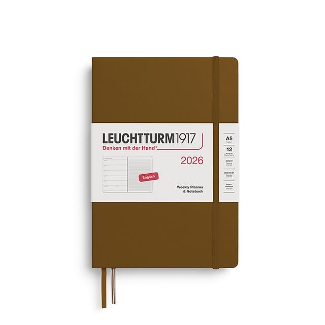 Leuchtturm 1917-Leuchtturm1917 Orta Boy (A5) 12 Aylık Ajanda Ve Not Defteri (çizgili) 2026 Sert Kapak, İngilizce, Spicy Brown372662-Özel Defterler-1-fleurdirect.live