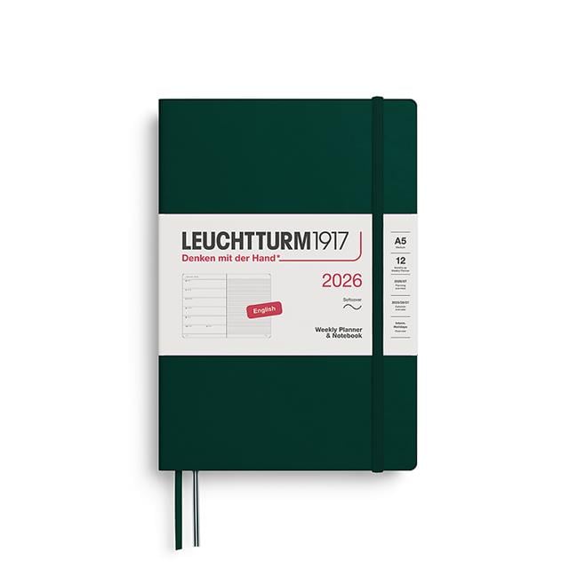 Leuchtturm 1917-Leuchtturm1917 Orta Boy (A5) 12 Aylık Ajanda Ve Not Defteri (çizgili) 2026 Yumuşak Kapak, İngilizce, Forest Green372679-Özel Defterler-1-fleurdirect.live
