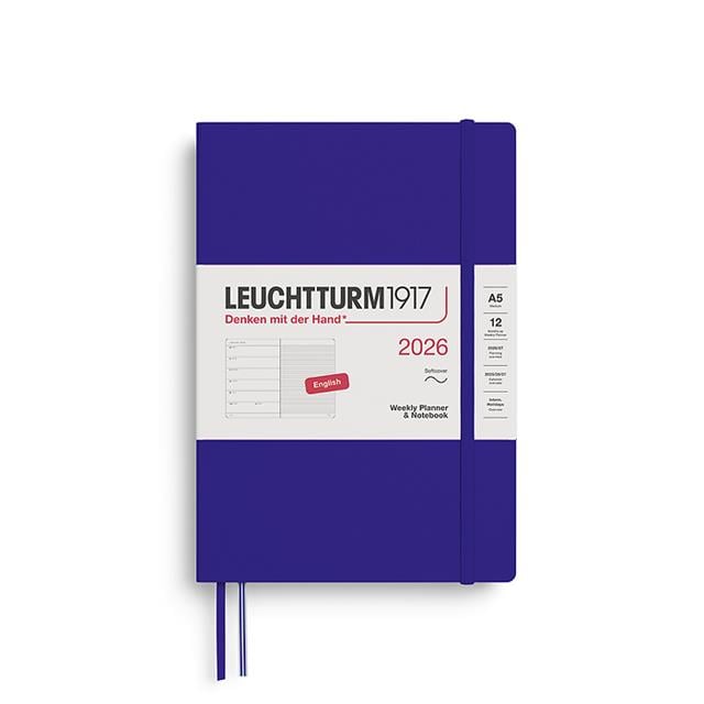 Leuchtturm 1917-Leuchtturm1917 Orta Boy (A5) 12 Aylık Ajanda Ve Not Defteri (çizgili) 2026 Yumuşak Kapak, İngilizce, Ink Mavi 372681-Özel Defterler-1-fleurdirect.live