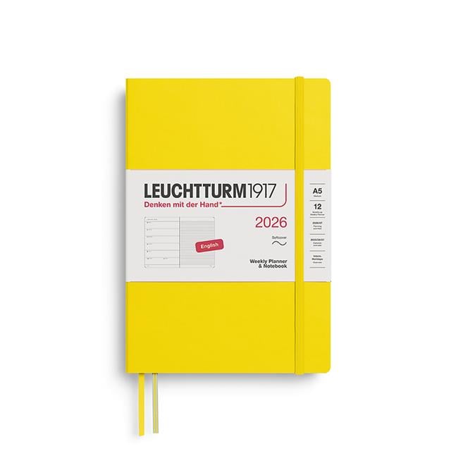 Leuchtturm 1917-Leuchtturm1917 Orta Boy (A5) 12 Aylık Ajanda Ve Not Defteri (çizgili) 2026 Yumuşak Kapak, İngilizce, Lemon 372676-Özel Defterler-1-fleurdirect.live