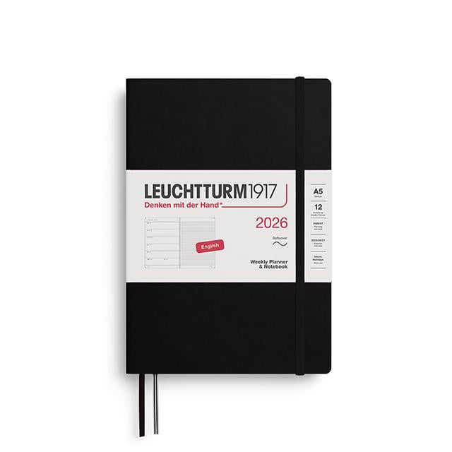 Leuchtturm 1917-Leuchtturm1917 Orta Boy (A5) 12 Aylık Ajanda Ve Not Defteri (çizgili) 2026 Yumuşak Kapak, İngilizce, Siyah 372671-Özel Defterler-1-fleurdirect.live