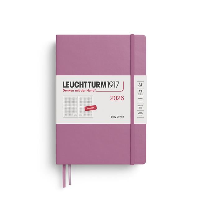 Leuchtturm 1917-Leuchtturm1917 Orta Boy (A5) 12 Aylık Günlük Ajanda (Noktalı) 2026 Sert Kapak, İngilizce, Dusty Rose372781-Özel Defterler-1-fleurdirect.live