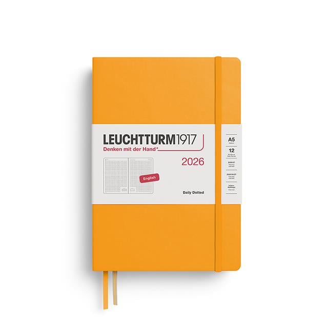 Leuchtturm 1917-Leuchtturm1917 Orta Boy (A5) 12 Aylık Günlük Ajanda (Noktalı) 2026 Sert Kapak, İngilizce, Rising Sun 372782-Özel Defterler-1-fleurdirect.live