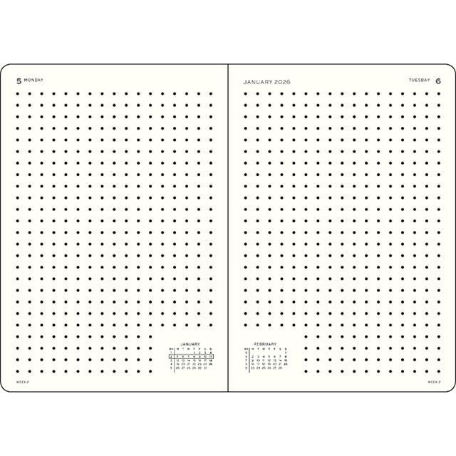 Leuchtturm 1917-Leuchtturm1917 Orta Boy (A5) 12 Aylık Günlük Ajanda (Noktalı) 2026 Sert Kapak, İngilizce, Siyah 372780-Özel Defterler-2-fleurdirect.live