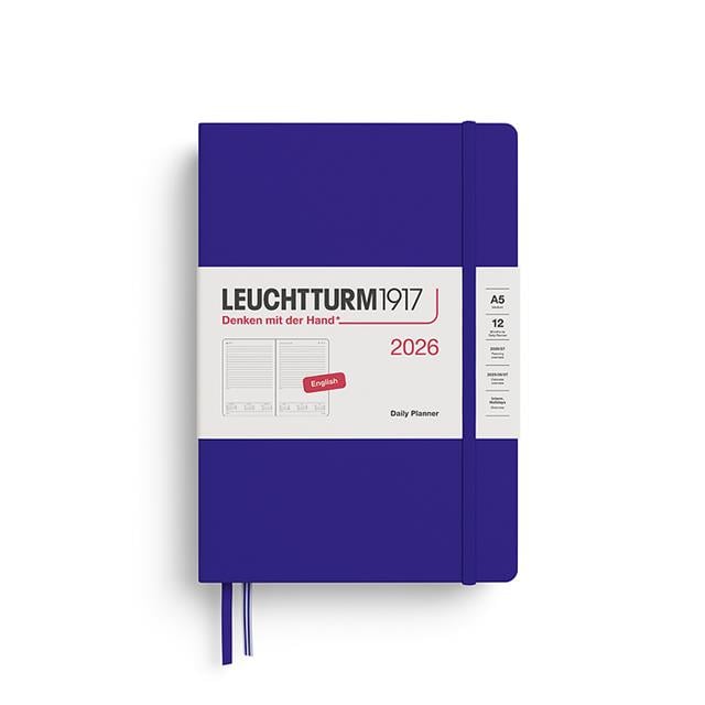 Leuchtturm 1917-Leuchtturm1917 Orta Boy (A5) 12 Aylık Günlük Ajanda (çizgili) 2026 Sert Kapak, İngilizce, Ink Mavi 372777-Özel Defterler-1-fleurdirect.live