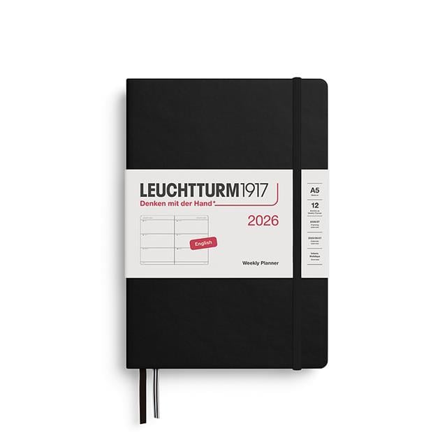Leuchtturm 1917-Leuchtturm1917 Orta Boy (A5) 12 Aylık Haftalık Ajanda 2026 Sert Kapak, İngilizce, Siyah 372706-Özel Defterler-1-fleurdirect.live