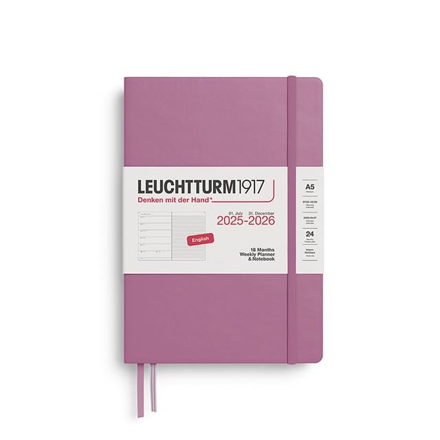 Leuchtturm 1917-Leuchtturm1917 Orta Boy (A5) 18 Aylık Ajanda Ve Not Defteri (çizgili) 2026 Sert Kapak, İngilizce, Dusty Rose372797-Özel Defterler-1-fleurdirect.live
