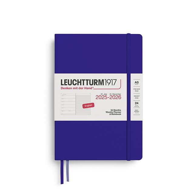 Leuchtturm 1917-Leuchtturm1917 Orta Boy (A5) 18 Aylık Ajanda Ve Not Defteri (çizgili) 2026 Sert Kapak, İngilizce, Ink Mavi 372801-Özel Defterler-1-fleurdirect.live