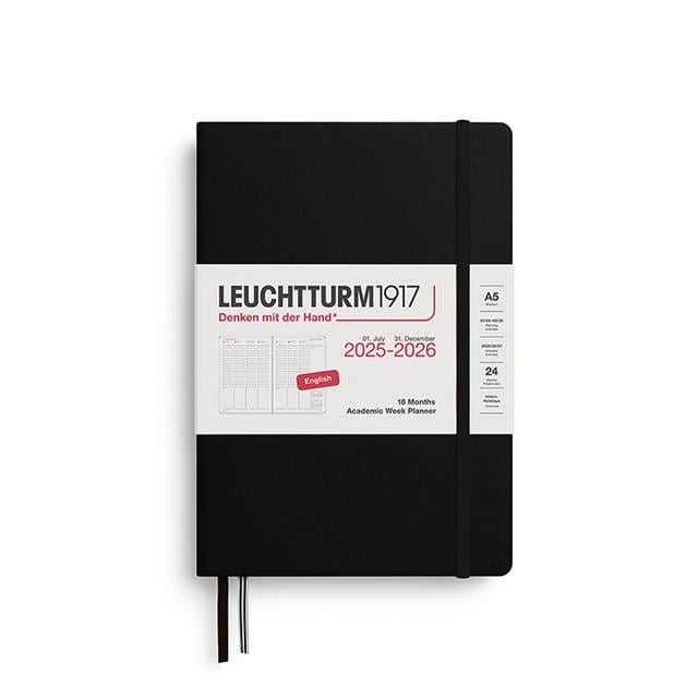 Leuchtturm 1917-Leuchtturm1917 Orta Boy (A5) Akademik 18 Aylık Hafta Ajandası 2026 Sert Kapak, İngilizce, Siyah 372815-Özel Defterler-1-fleurdirect.live