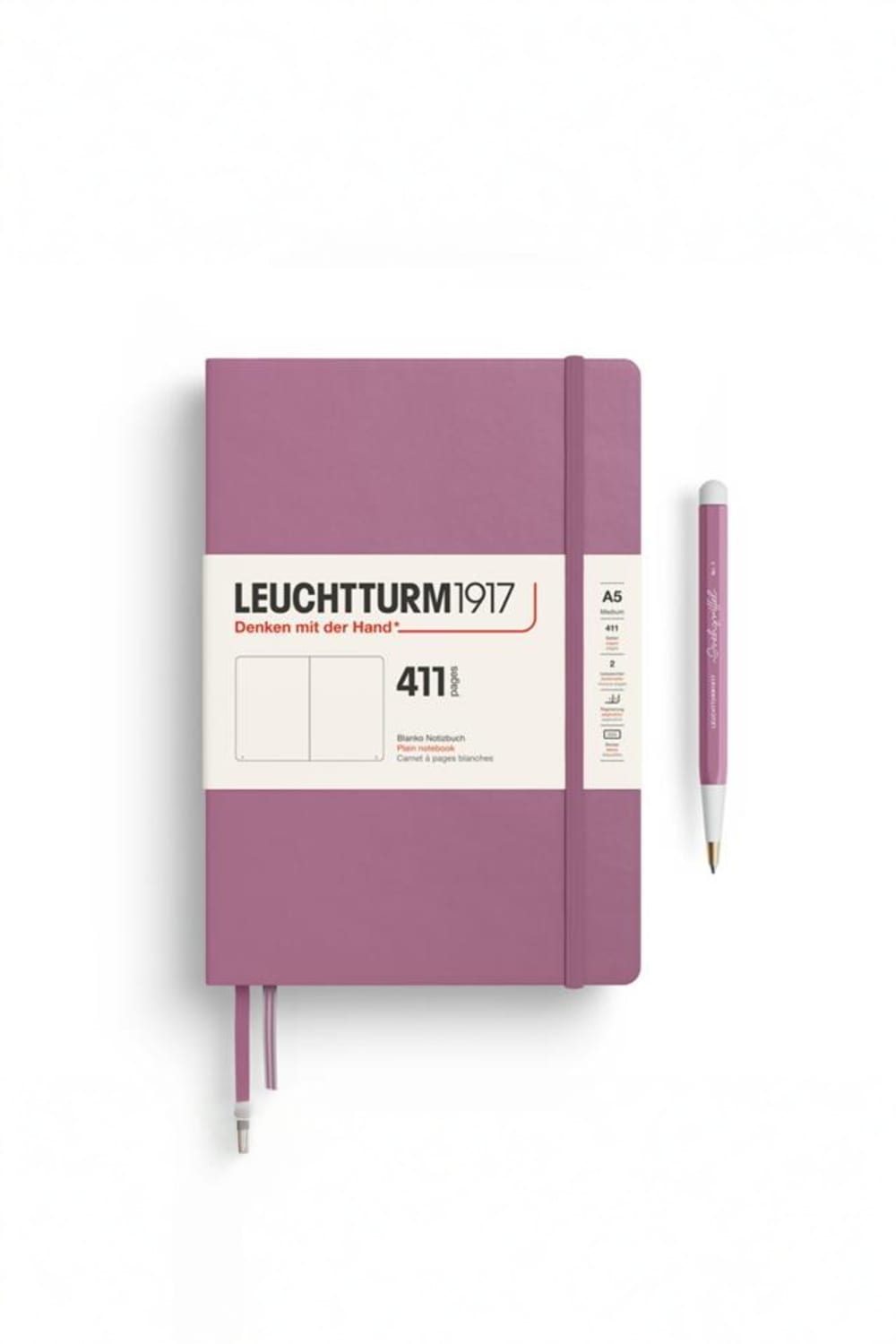 Leuchtturm 1917-Not Defteri Orta Boy A5 Sert Kapak 411 Numaralandırılmış Sayfa, Çizgisiz Dusty Rose-Defter-1-fleurdirect.live