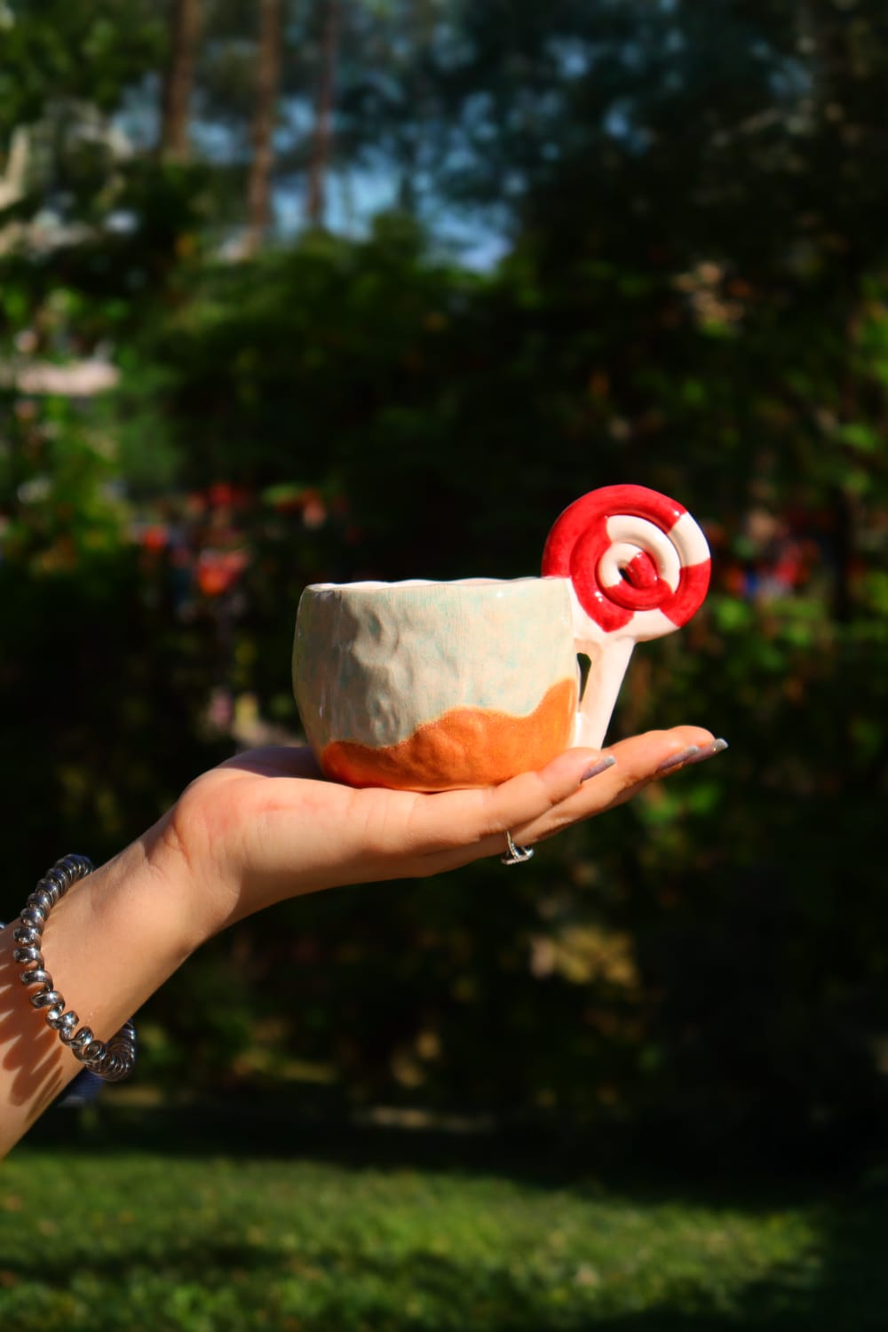 Lily & Loly Ceramics-Lolipop Kulplu Kumsal Efektli, El Yapımı Tasarım Kupa 200 Ml-Bardak-6-fleurdirect.live