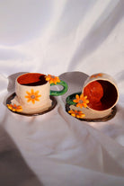 Lily & Loly Ceramics-Özel Çiçek Tasarımlı Çiçek Desenli Ayçiçek Kulplu El Yapımı Seramik Türk Kahvesi Fincan Seti - 2'li-Bardak-1-fleurdirect.live
