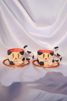 Lily & Loly Ceramics-Siyah Beyaz Renkli Kedi Desenli Kedili Türk Kahvesi Seti - El Yapımı Seramik Fincan Seti (2 Li)-Bardak-4-fleurdirect.live