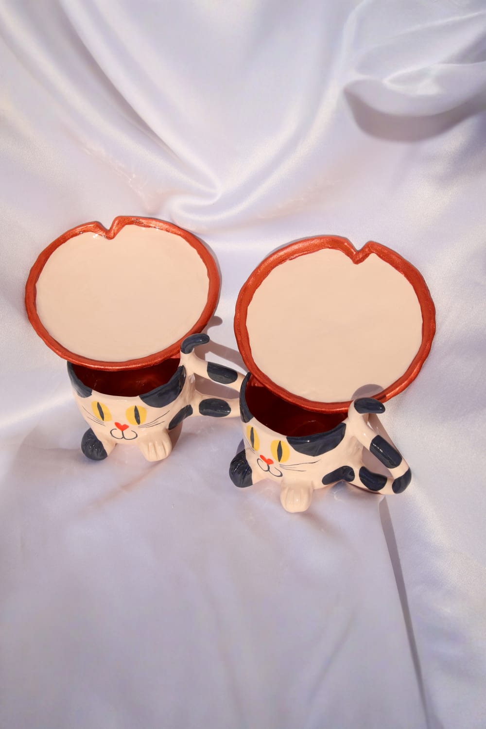Lily & Loly Ceramics-Siyah Beyaz Renkli Kedi Desenli Kedili Türk Kahvesi Seti - El Yapımı Seramik Fincan Seti (2 Li)-Bardak-9-fleurdirect.live
