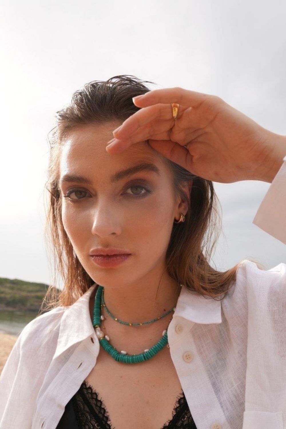 Linya Jewellery-Alya Turkuaz Büyük İncili Kolye-Kolye-2-fleurdirect.live