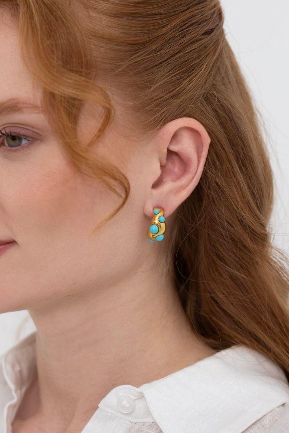 Linya Jewellery-Ayza Turkuaz Halka Küpe-Küpe-2-fleurdirect.live