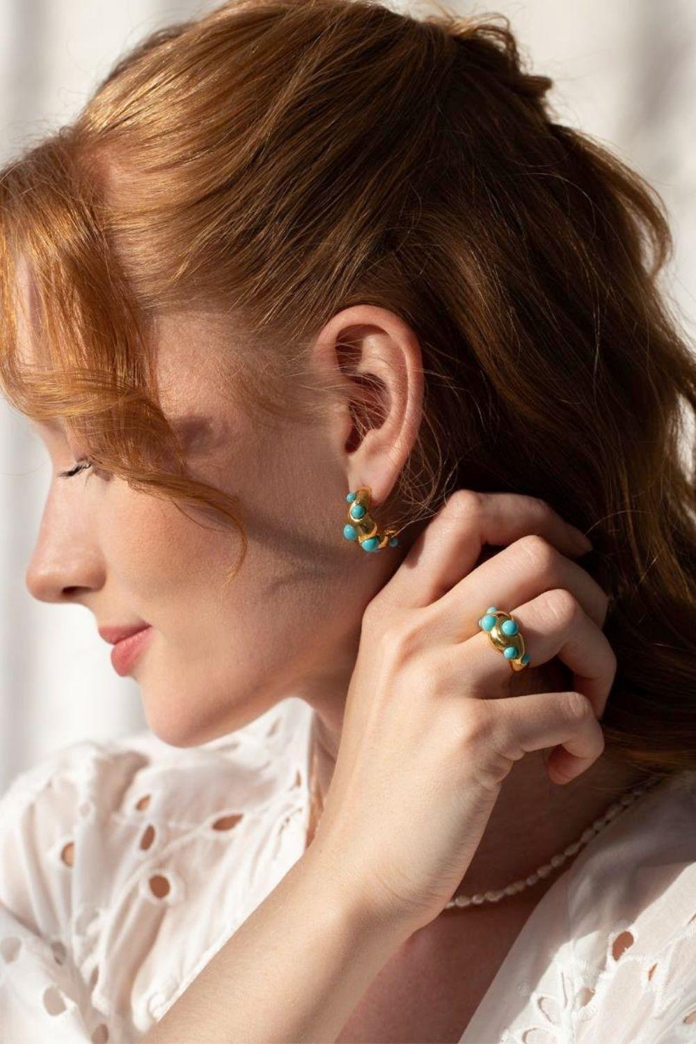 Linya Jewellery-Ayza Turkuaz Halka Küpe-Küpe-3-fleurdirect.live