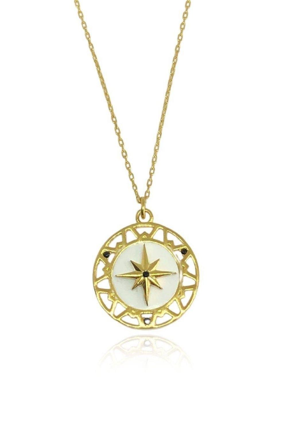 Linya Jewellery-Beyaz Mineli Kutup Yıldızı Madalyon-Kolye-1-fleurdirect.live