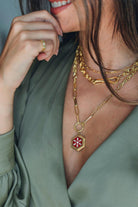 Linya Jewellery-Bordo Mineli Baget Madalyon Kolye-Kolye-1-fleurdirect.live