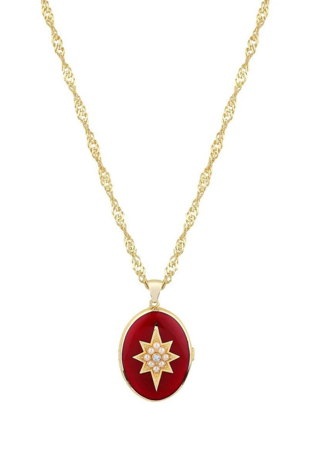 Linya Jewellery-Bordo Mineli Kutup Yıldızı Madalyon Kolye-Kolye-1-fleurdirect.live