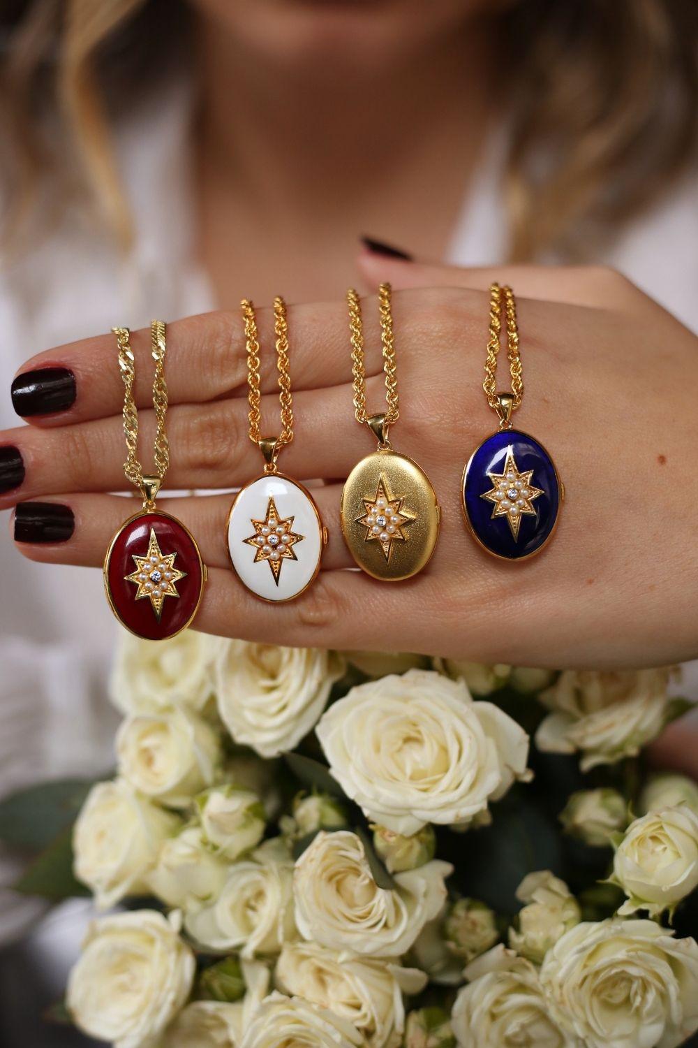 Linya Jewellery-Bordo Mineli Kutup Yıldızı Madalyon Kolye-Kolye-3-fleurdirect.live