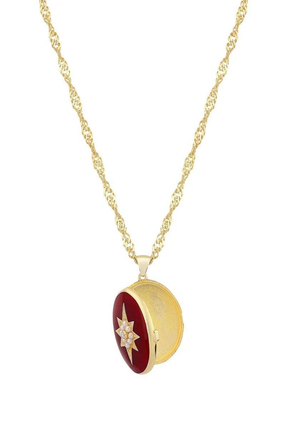 Linya Jewellery-Bordo Mineli Kutup Yıldızı Madalyon Kolye-Kolye-4-fleurdirect.live