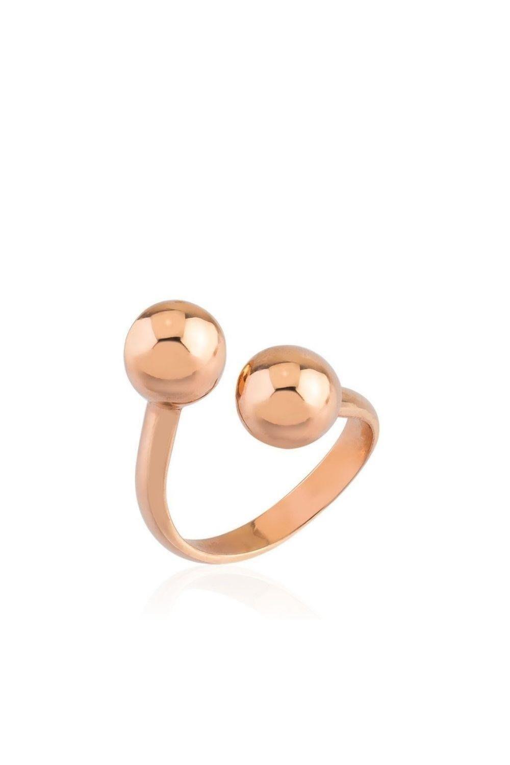 Linya Jewellery-Çift Topçuklu Yüzük Rose Gold-Yüzük-1-fleurdirect.live
