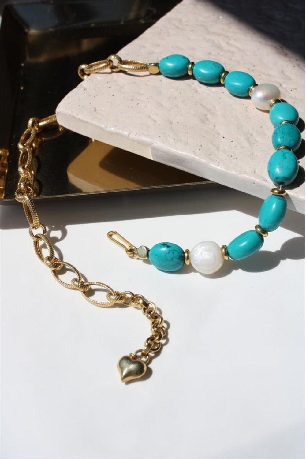 Linya Jewellery-Comiso Turkuaz Zincir Kolye-Kolye-2-fleurdirect.live