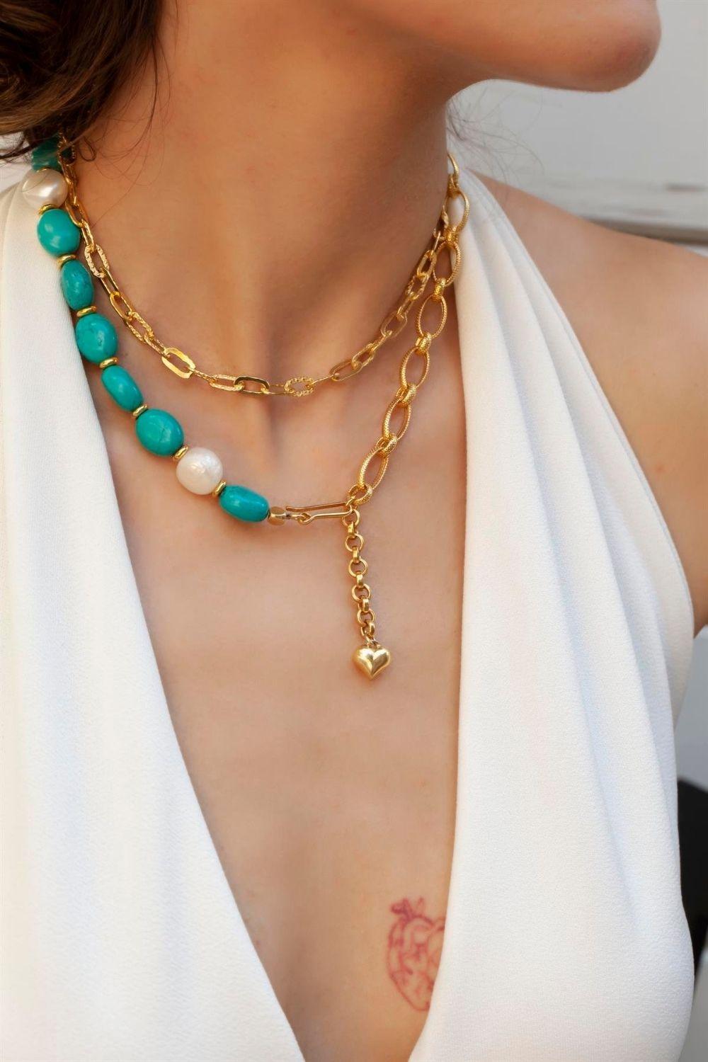 Linya Jewellery-Comiso Turkuaz Zincir Kolye-Kolye-4-fleurdirect.live