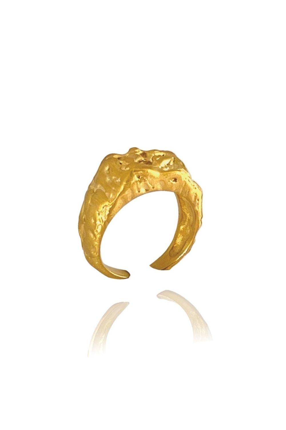 Linya Jewellery-Deka Amorf Dikdörtgen Mat Gold Yüzük-Yüzük-1-fleurdirect.live