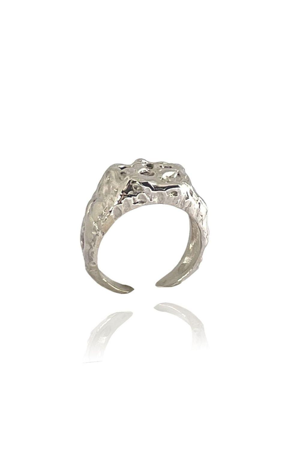 Linya Jewellery-Deka Amorf Dikdörtgen Parlak Gümüş Yüzük-Yüzük-1-fleurdirect.live