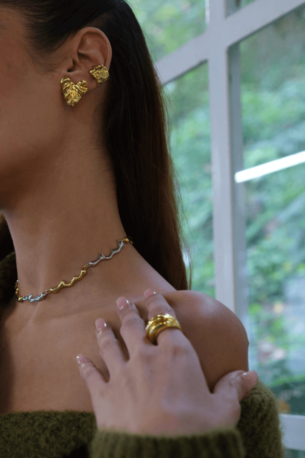 Linya Jewellery-Dery Çift Renk Damla Kolye Choker-Kolye-5-fleurdirect.live