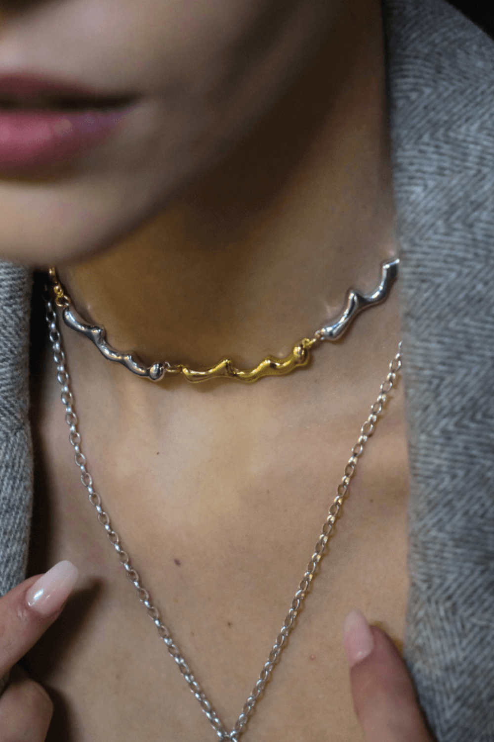 Linya Jewellery-Dery Çift Renk Damla Kolye Choker-Kolye-7-fleurdirect.live