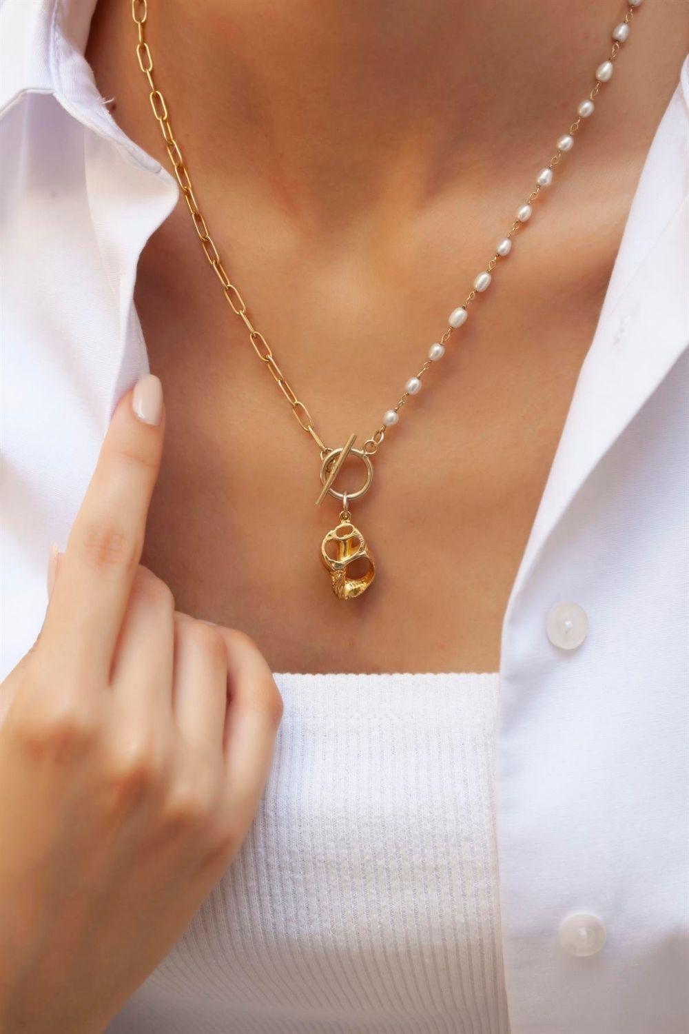 Linya Jewellery-Gela Midye Zincir Kolye-Kolye-2-fleurdirect.live
