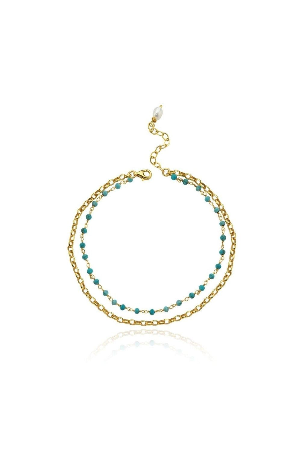 Linya Jewellery-Jemy Turkuazlı Zincirli Halhal-Halhal-1-fleurdirect.live