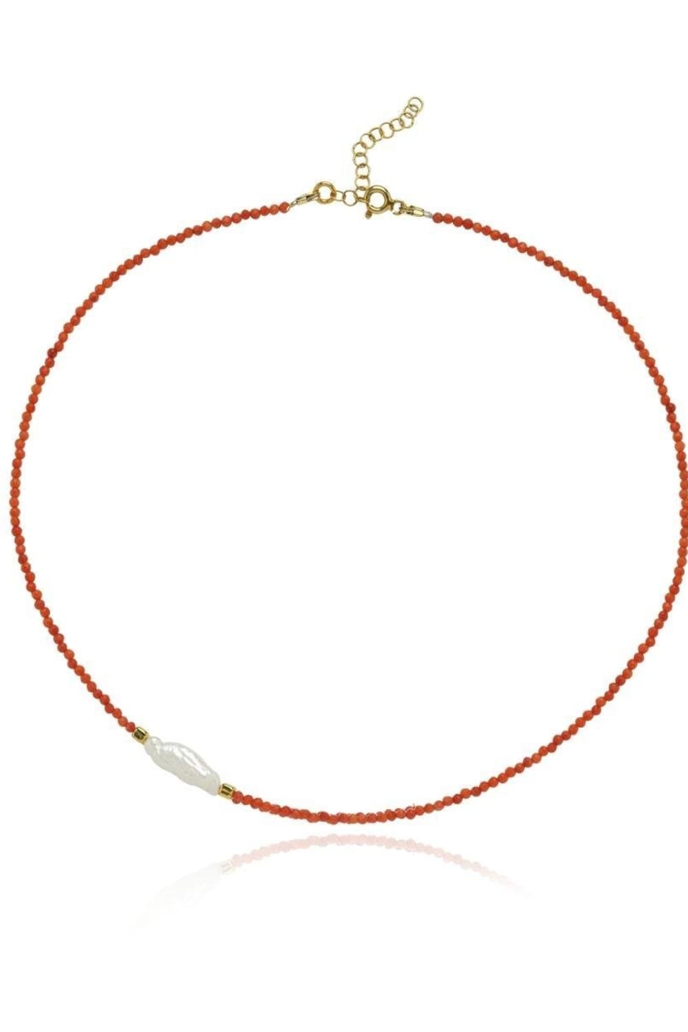 Linya Jewellery-Kely Kırmızı Mercanlı Küçük İncili Kolye-Kolye-1-fleurdirect.live