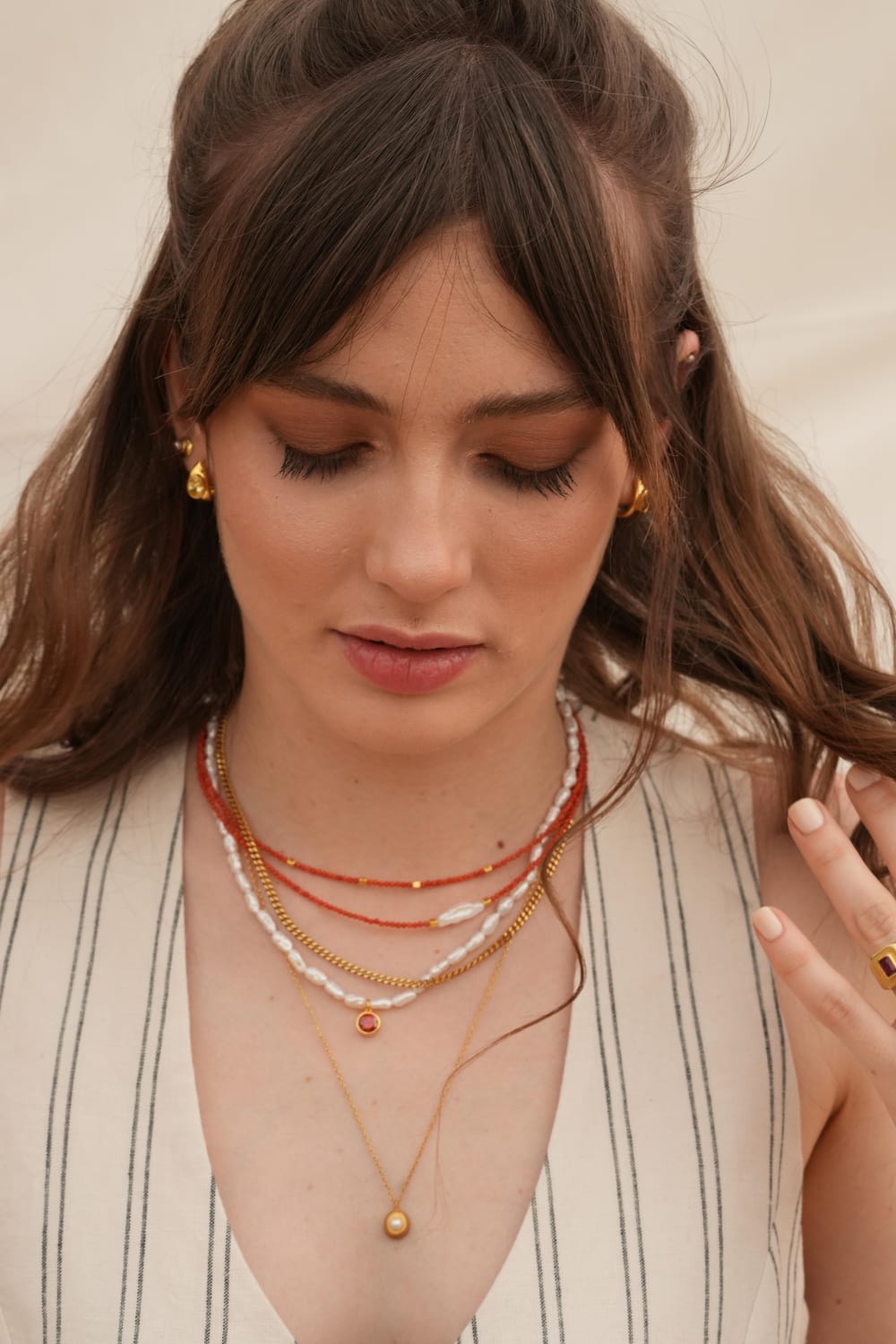 Linya Jewellery-Kely Kırmızı Mercanlı Küçük İncili Kolye-Kolye-5-fleurdirect.live