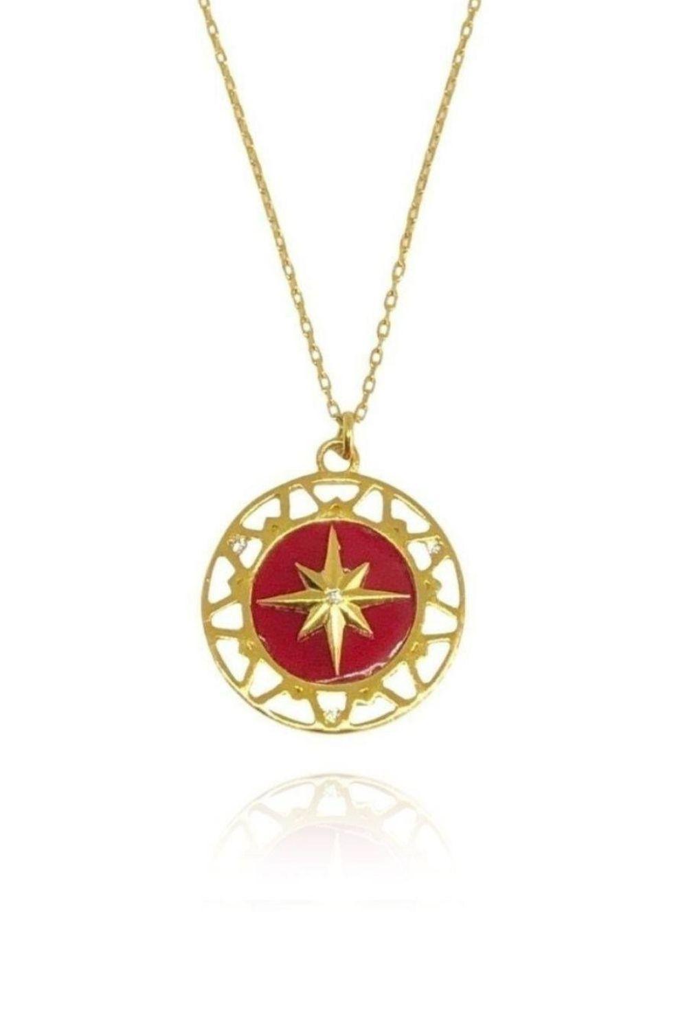Linya Jewellery-Kırmızı Mineli Kutup Yıldız Kolye-Kolye-1-fleurdirect.live