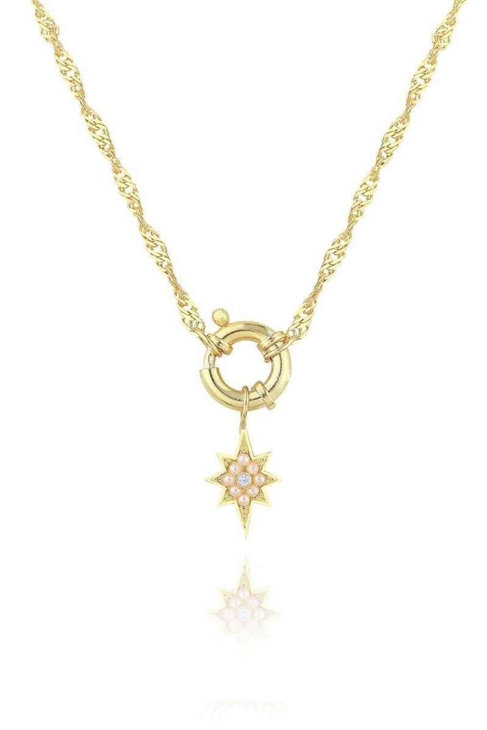 Linya Jewellery-Kutup Yıldızı Kilitli İncili Kolye Gold-Kolye-1-fleurdirect.live