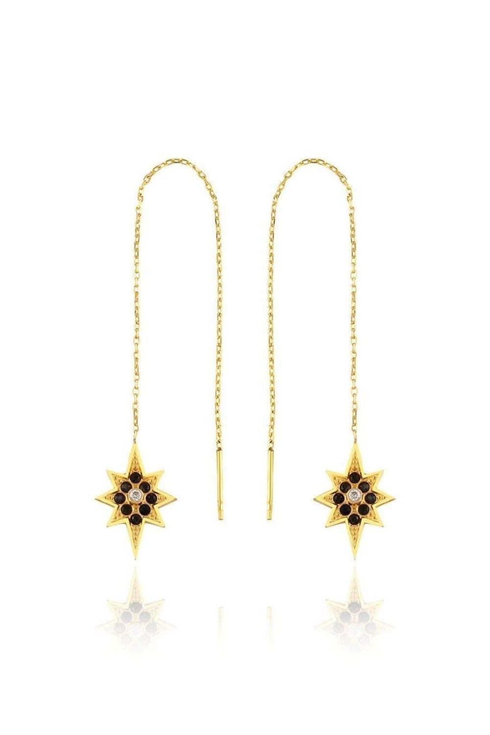 Linya Jewellery-Kutup Yıldızı Siyah Taşlı Sallantılı Küpe-Küpe-1-fleurdirect.live
