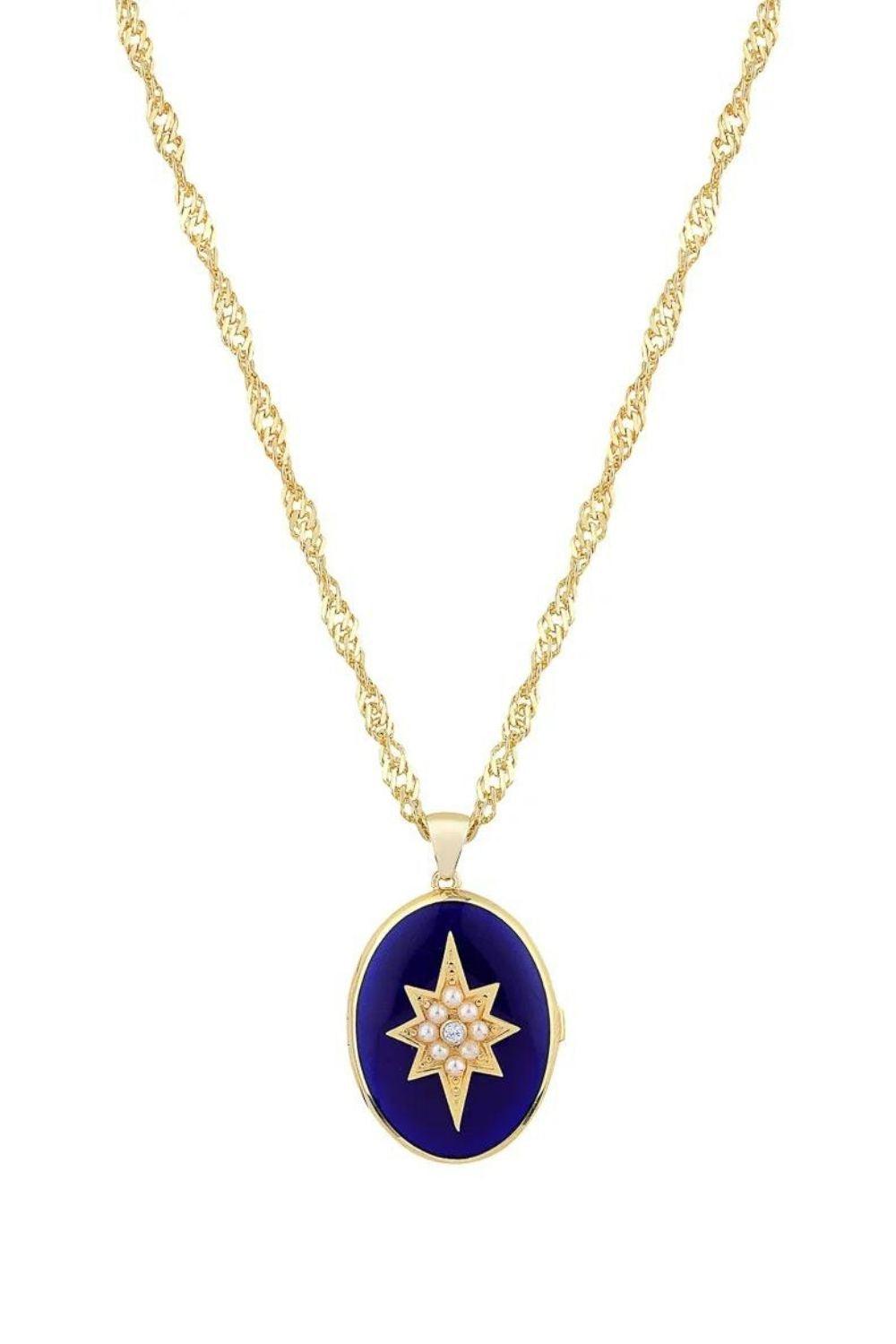 Linya Jewellery-Lacivert Mineli Kutup Yıldızı Madalyon Kolye-Kolye-1-fleurdirect.live