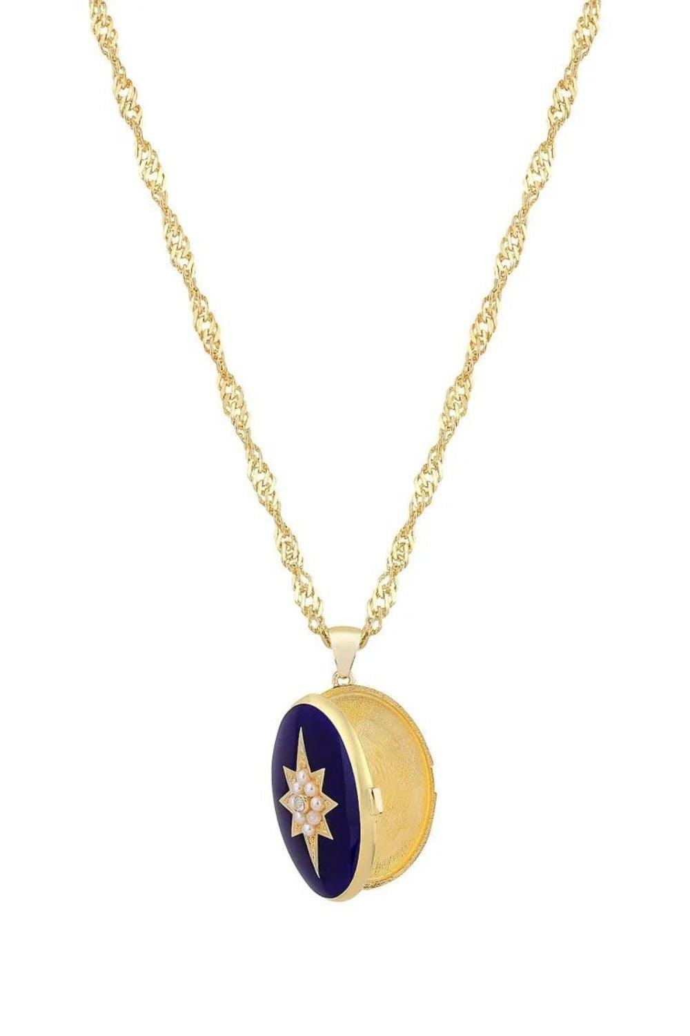 Linya Jewellery-Lacivert Mineli Kutup Yıldızı Madalyon Kolye-Kolye-5-fleurdirect.live