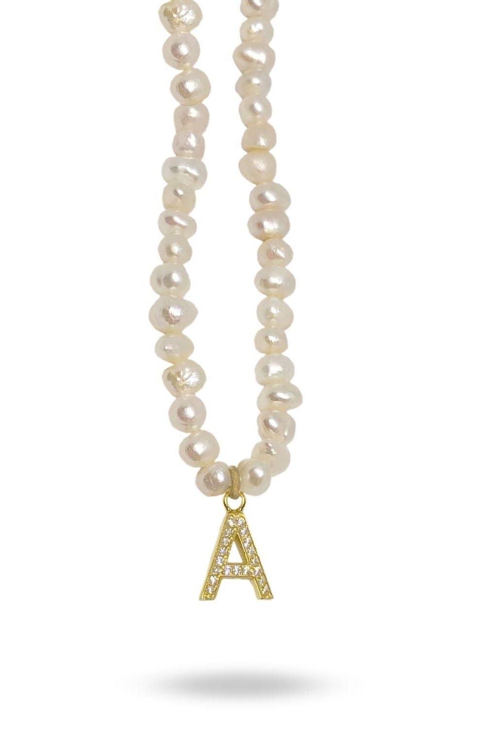 Linya Jewellery-Mono A Harfli İnci Kolye-Kolye-1-fleurdirect.live
